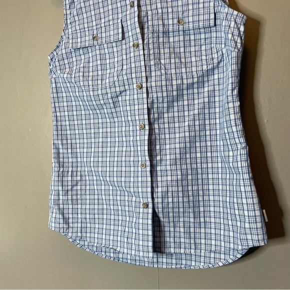 Eddie Bauer Blue Plaid Sleeveless Button Down Shirt size xs - Picture 3 of 7